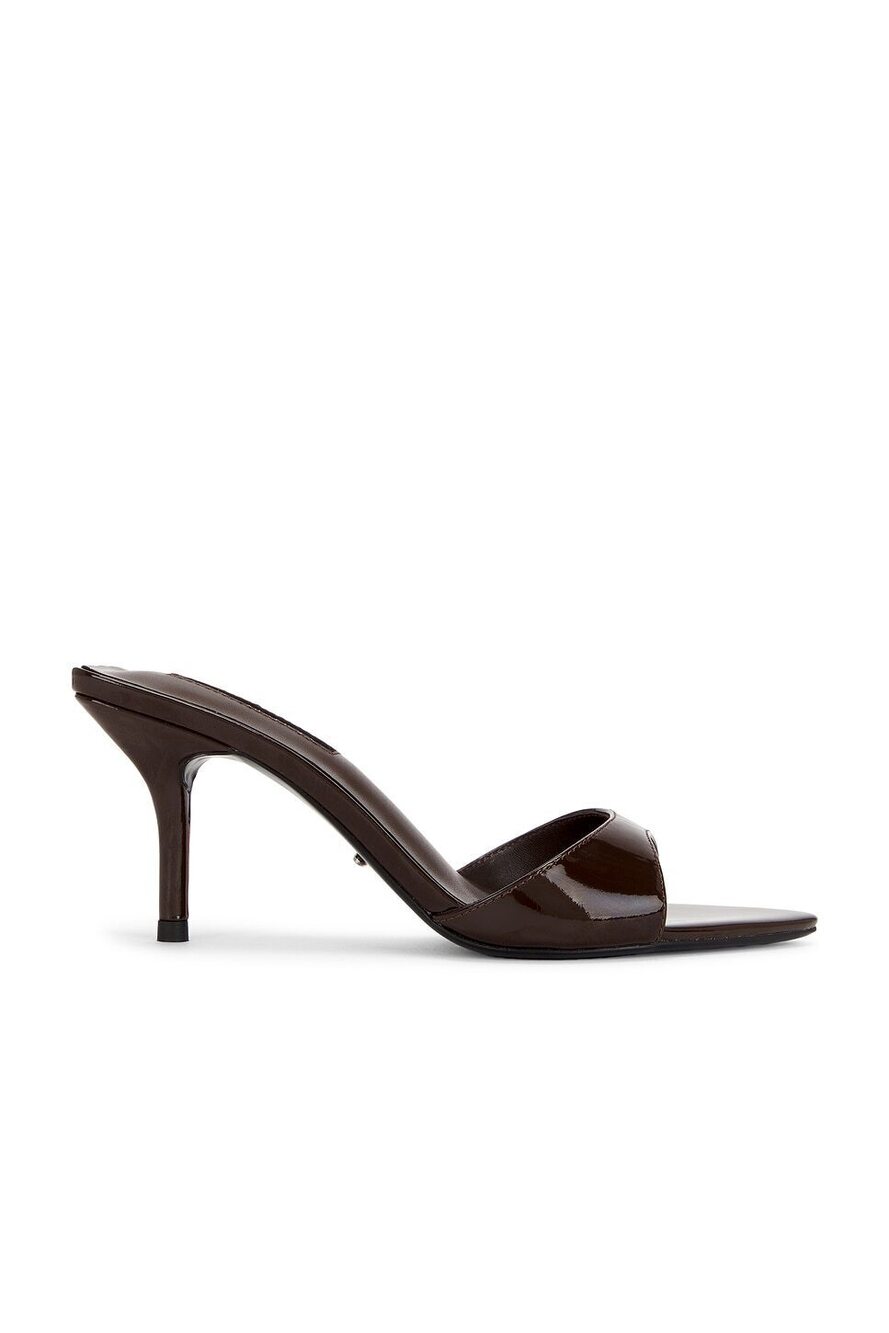Tony Bianco Hallie Sandal in Espresso Patent patent leather mid stiletto heel